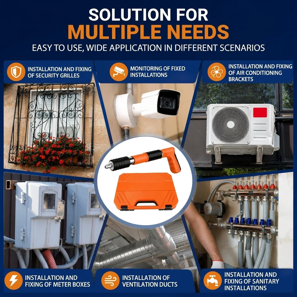 Nail gun uses: security grilles, CCTV, air-con brackets, meter boxes, ducting and plumbing