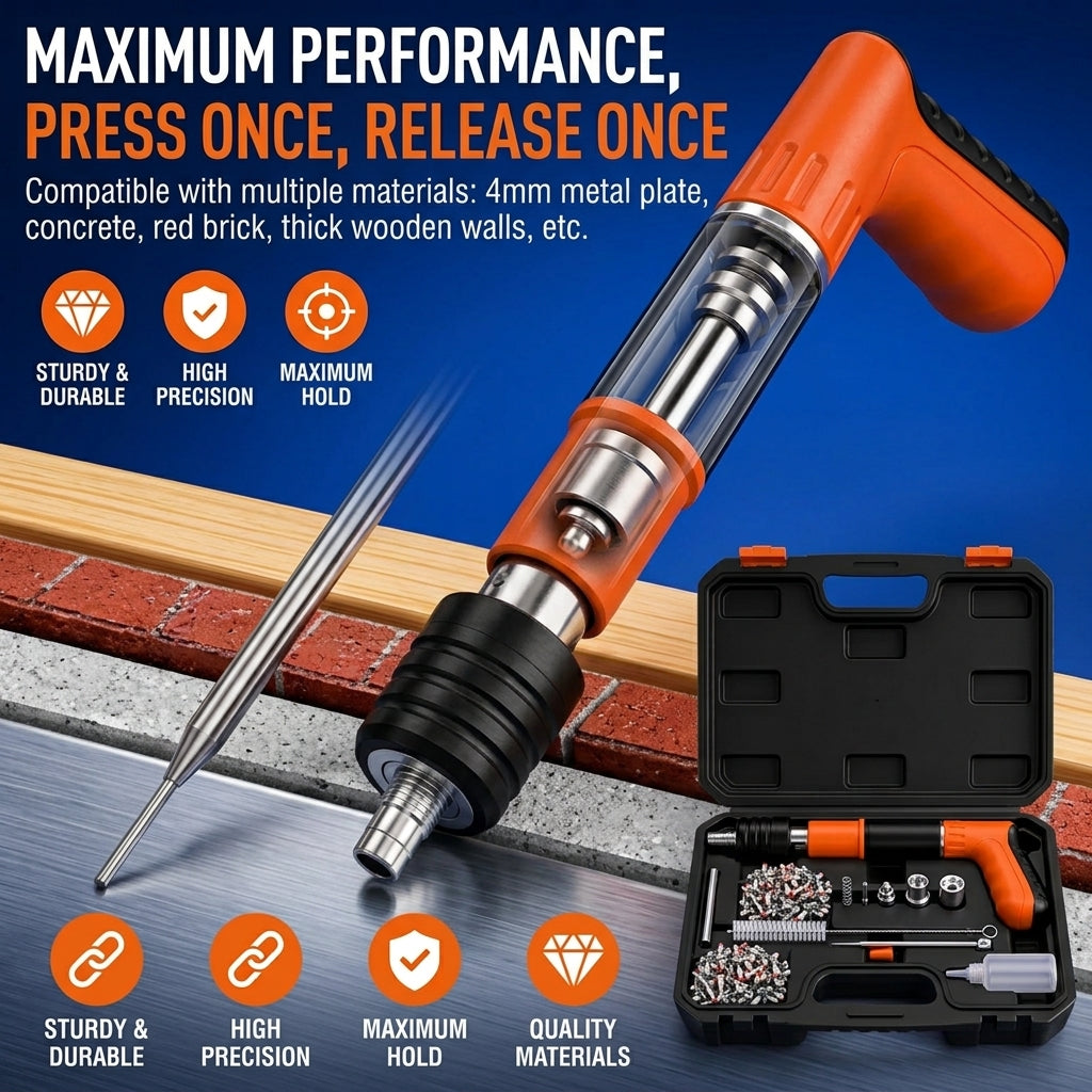 Nail gun fixing into brick, concrete, timber and steel plate