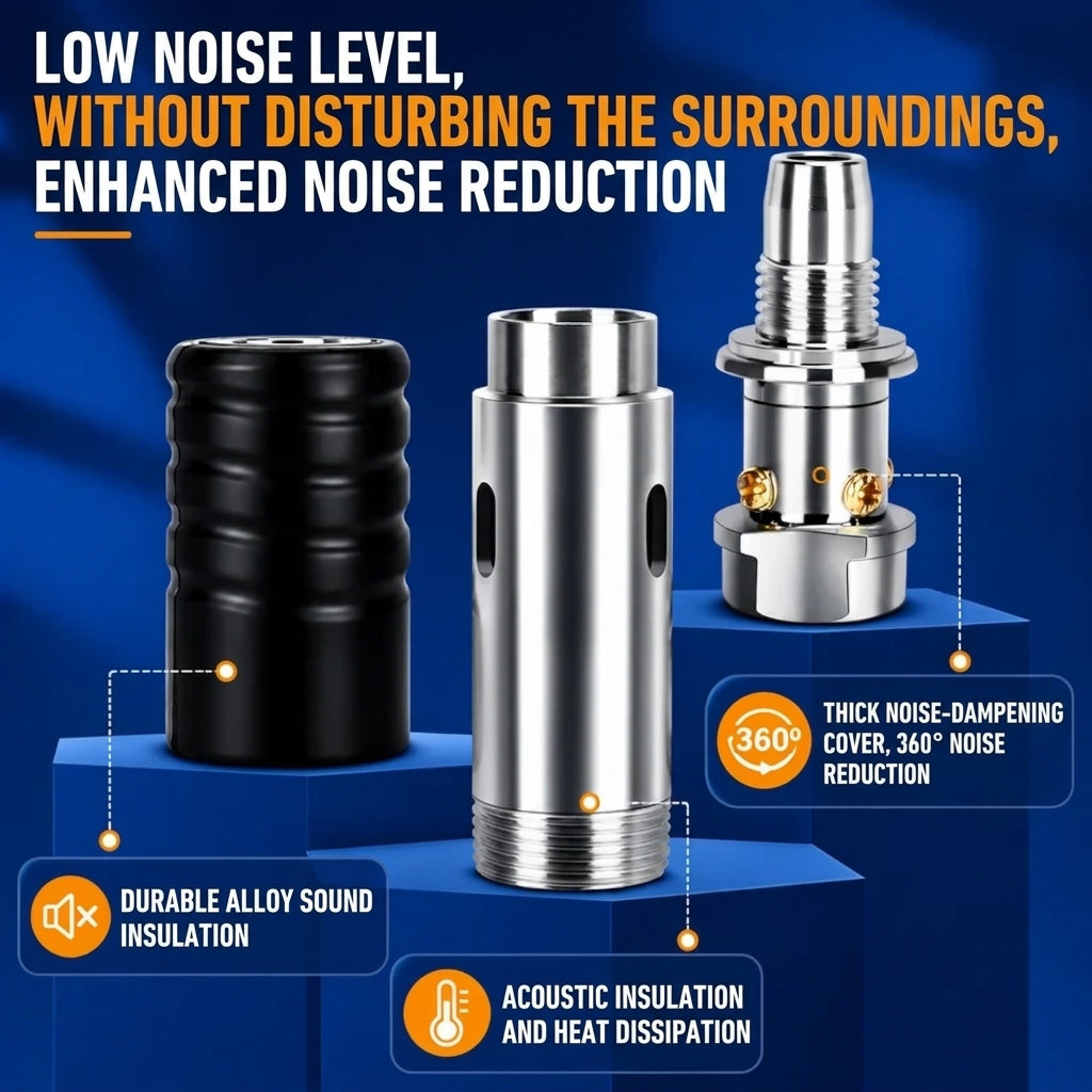 Noise-dampening cover and steel barrel parts of the nail gun